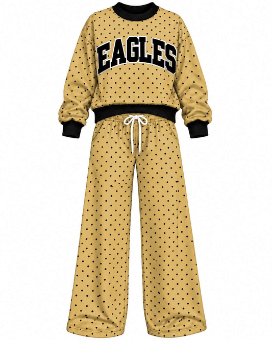 Preorder( 5  MOQ) Baby Girls Eagles Gloden Polka Dot Outfit