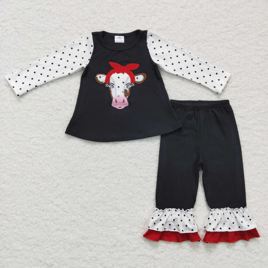 (Promotion)  6 A13-26 Heifer Embroidery Tunic Top Ruffle Pants Girls Clothes Set