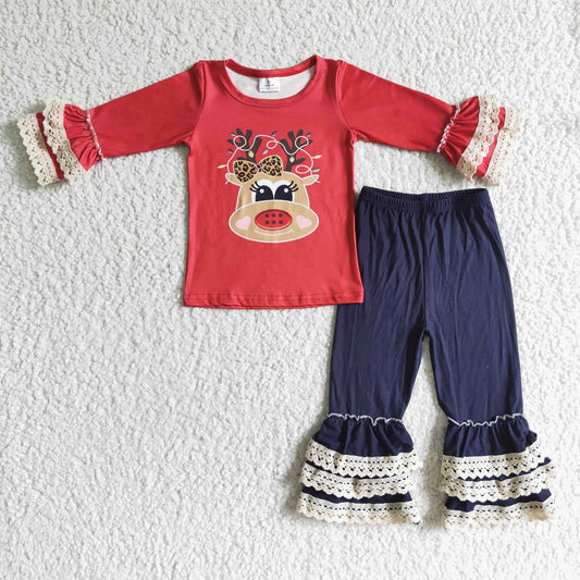 Long sleeve ruflles pants Christmas outfits   6 A14-27