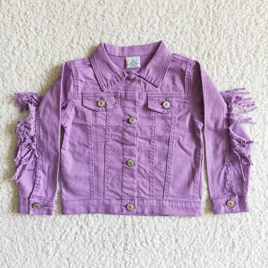 6 A32-19 Purple Tassel Denim Jackets Girls Fall Button Up Jeans Coat