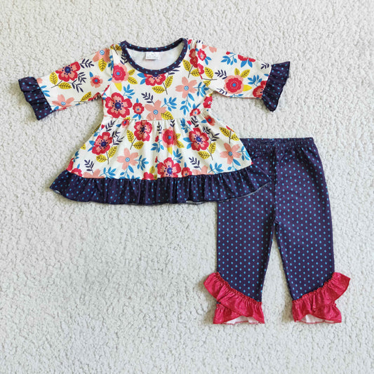 (Promotion) 6 B2-1 Flowers Ruffle Tunic Top Dots Legging Pants Girls Clothes Set