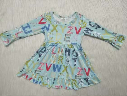 6 B3-6 Letter Print Girls Back to School Long Sleeve Dress