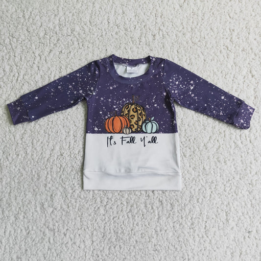 6 B4-32 It's Fall Y'all Pumpkin Girls Long Sleeve Tee Shirts Tops