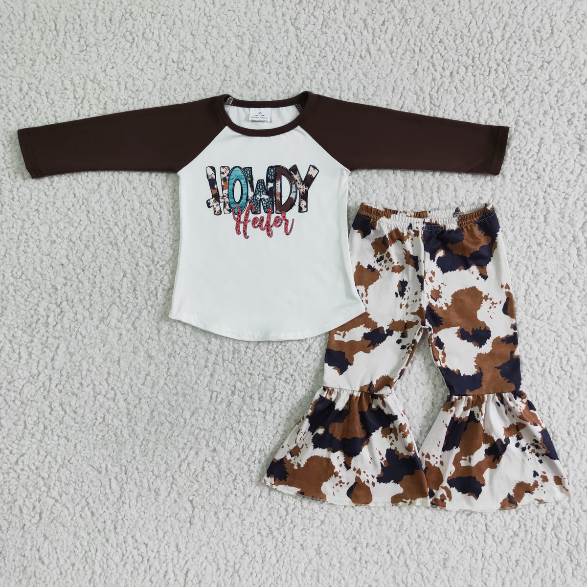 (Promotion) 6 C8-25 HOWDY Heifer Top Cowhide Bell Pants Girls Western Clothes Set