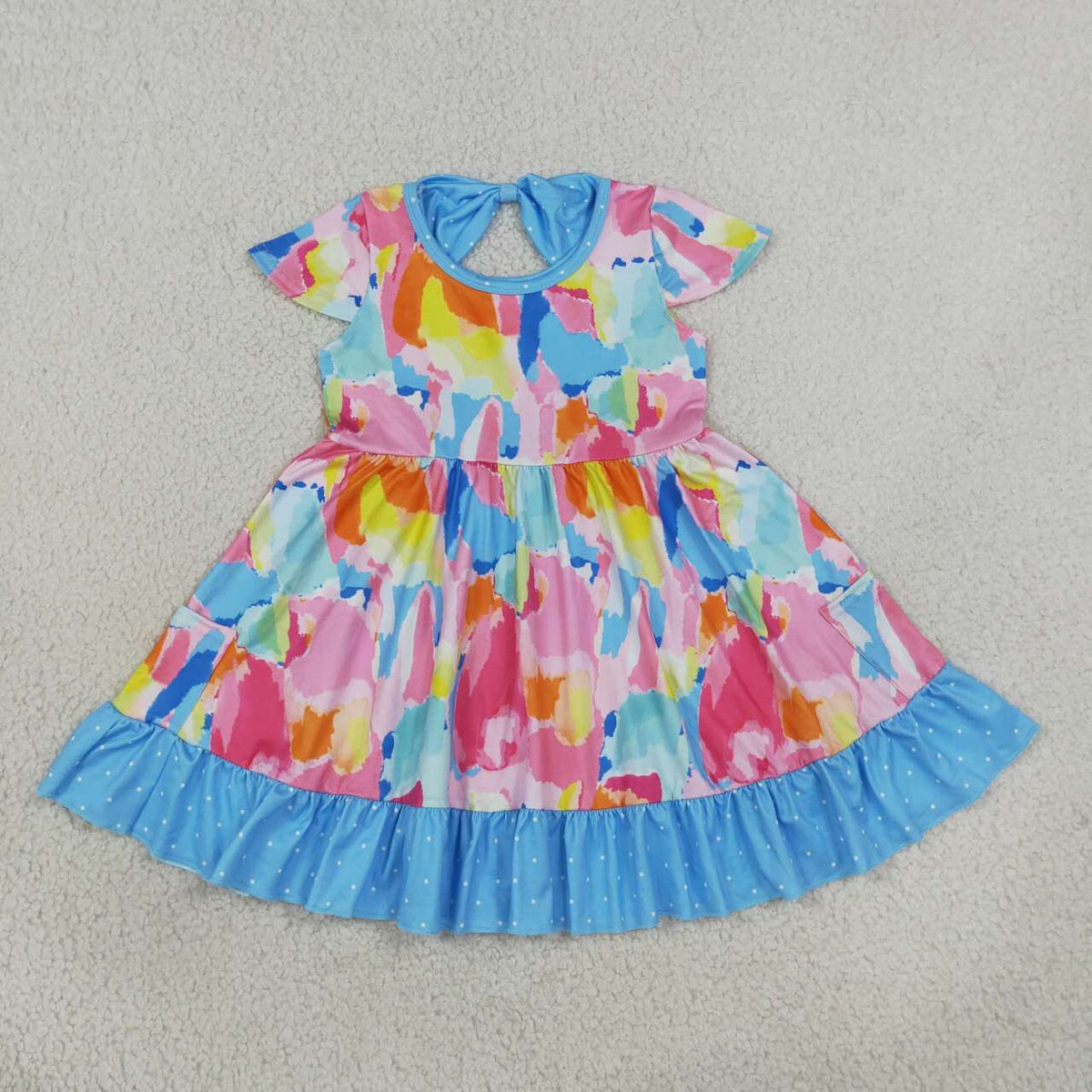 GSD2610 Tie-Dye Print Baby Girls Short Sleeve Knee Length Dresses