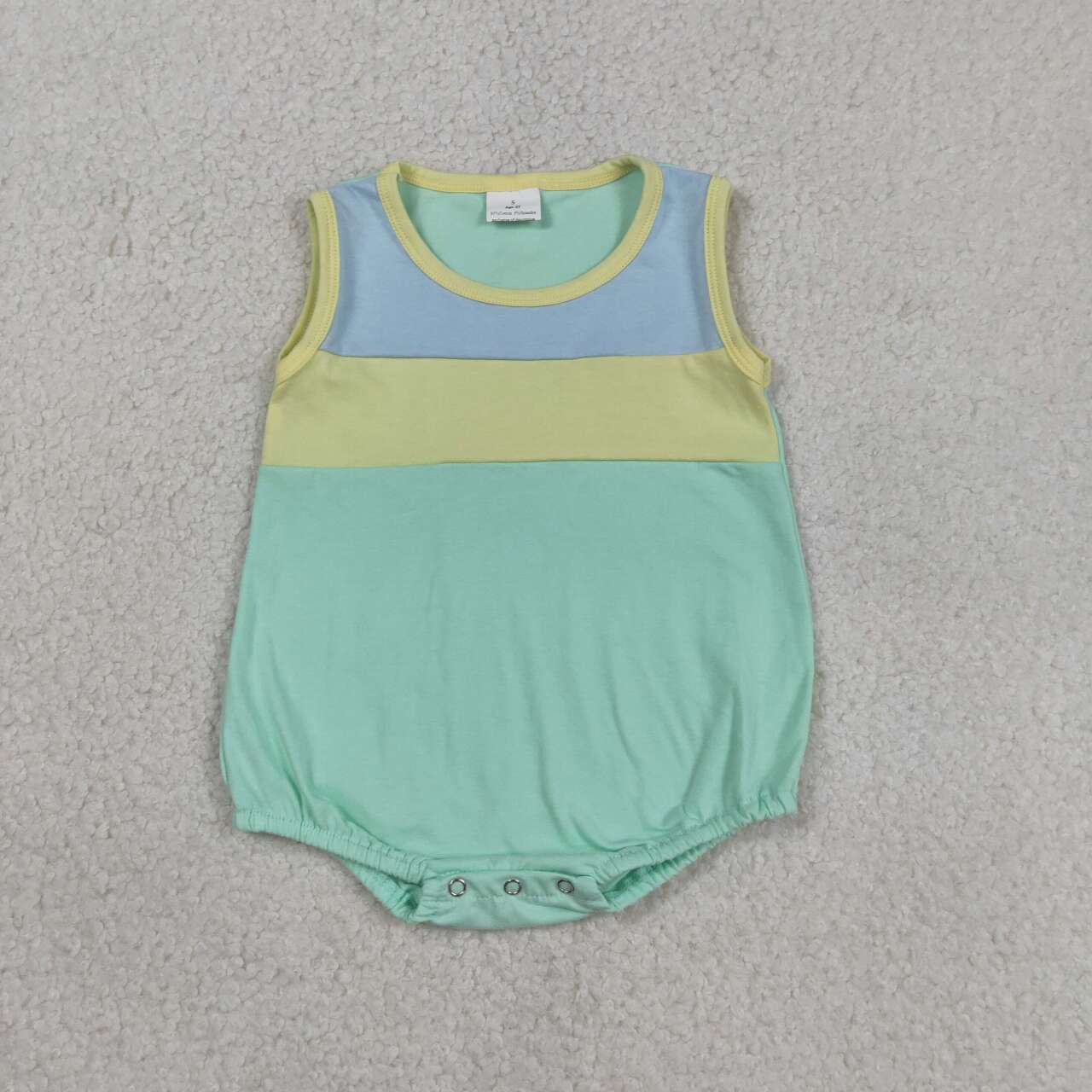 Baby Boys Blue Green Cotton Sleeveless Bubble Romper