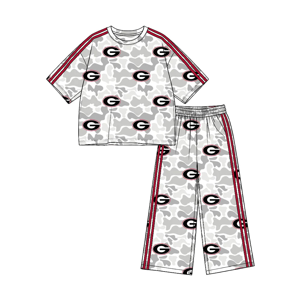 (Custom Design Preorder MOQ 5) Teams Georgia Grey Camo Print Straight Pants Girls Clothes Set