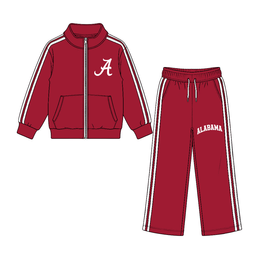 (Custom Design Preorder MOQ 5 Each)Teams Print Long Sleeve Zipper Jackets Top Pockets Pants Kids Clothes Set Sibling Wear