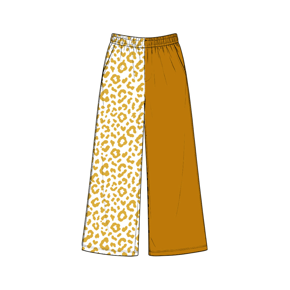 (Custom Design Preorder MOQ 5 Each)Teams Checkered Leopard Print Girls Straight Pockets Bottom Pants Sisters Wear