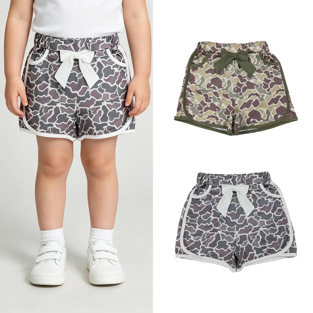 Sibling Baby Girls Hunting Camo Bows Pockets Shorts Bottom