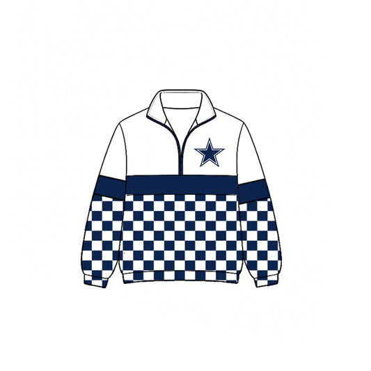 (Custom Design Preorder MOQ 5)  Teams Cowboy Plaid Print Kids & Adult Long Sleeve Zipper Pullover Jacket