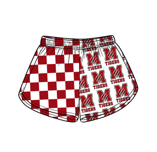 (Custom  Preorder MOQ 5) Baby Girls Red Checked M Tigers Team Shorts Bottom