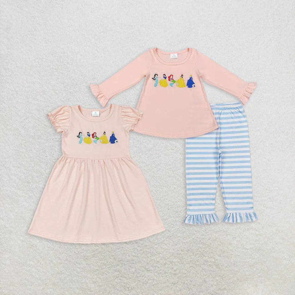 Sibling Baby Girls Pink Princess Tunic Pants Clothes Sets Knee Length Dresses