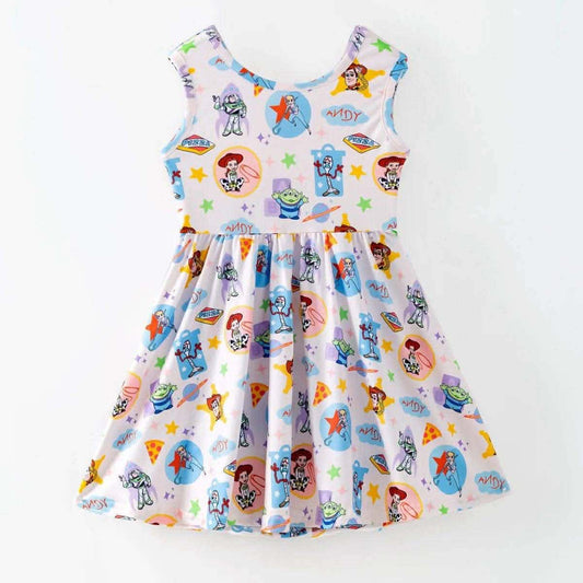 (Custom Design Preorder MOQ 5) Cartoon Toy Stars Print Girls Summer Dress