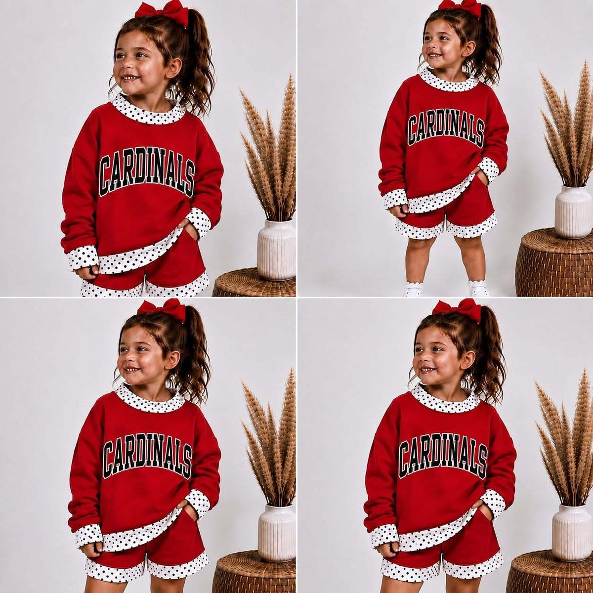 Preorder( 5  MOQ) Baby Girls  Carduals Long Sleeve Top Shorts Outfit