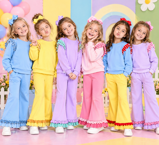 (Custom Design Preorder MOQ 5 Each) Cartoon Princess Blank Cotton Girls Ruffles Clothes Set Sisters Wear