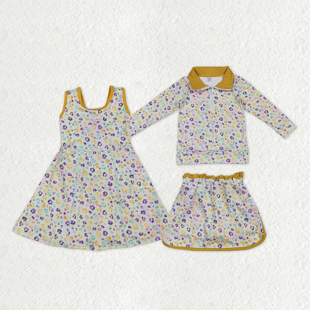 Sibling Baby Girls Mardigras Leopard Yoga Active Shorts Knee Length Dress Skorts Clothes Sets