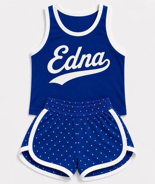 (Custom Design Preorder MOQ 5) Girls  Bow Strap  Edna Tank  & Shorts Sport Team Outfit