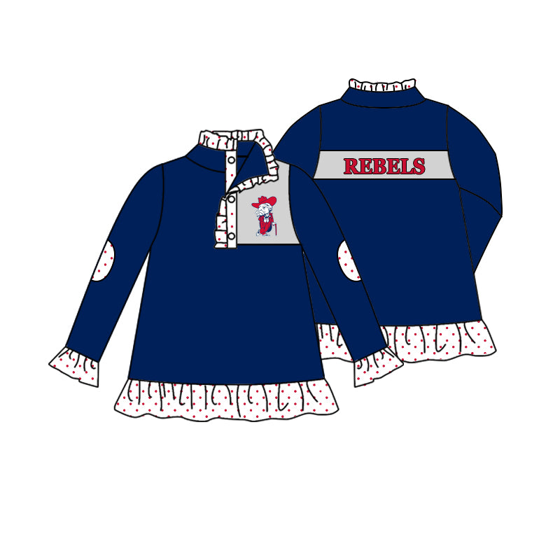 (Custom Design Preorder MOQ 5) Teams Rebels Blue Girls Buttons Pullover Top