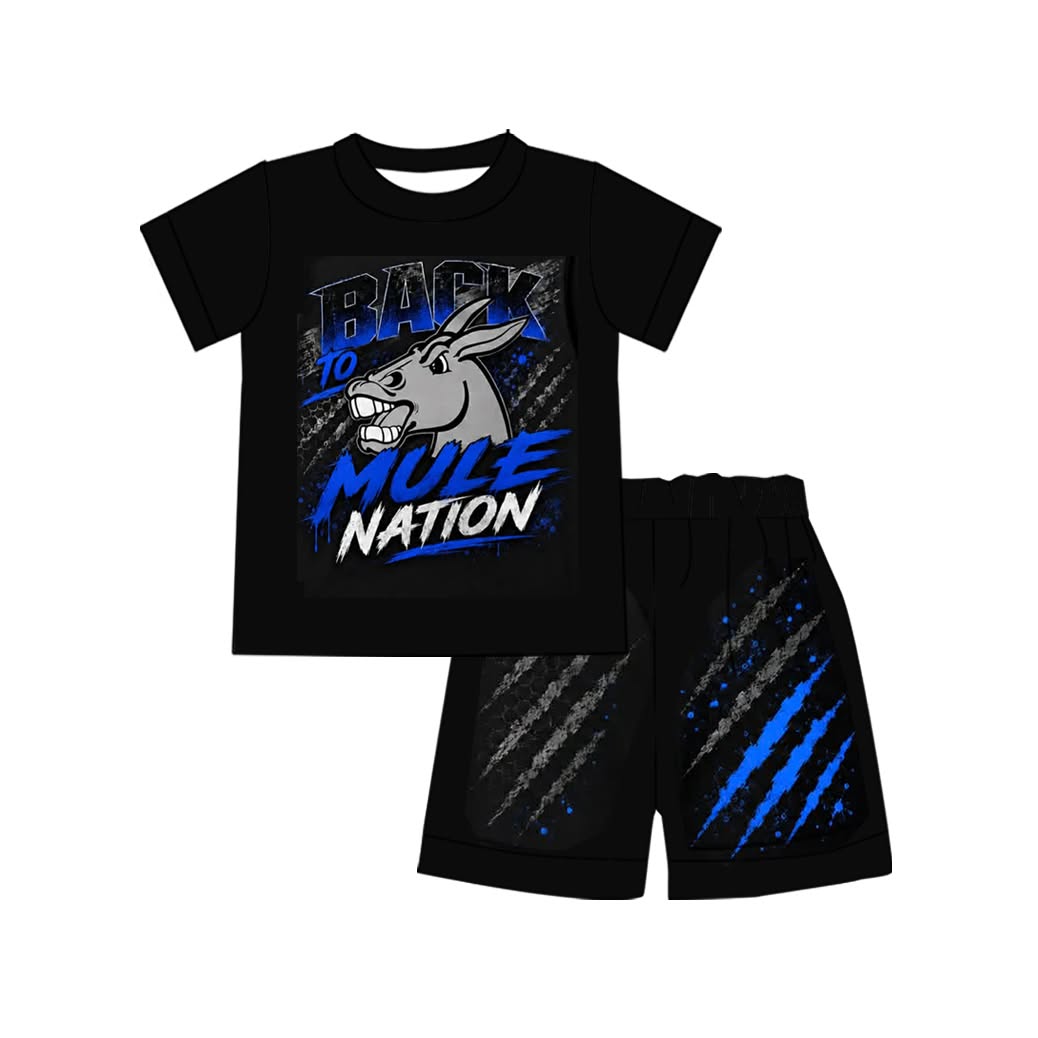 (Custom Design Preorder MOQ 5) Teams MULE Black Print Boys Summer Clothes Set