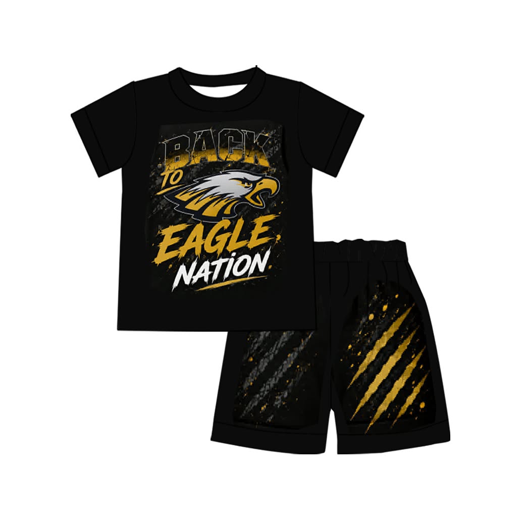(Custom Design Preorder MOQ 5) Teams EAGLE Black Print Boys Summer Clothes Set