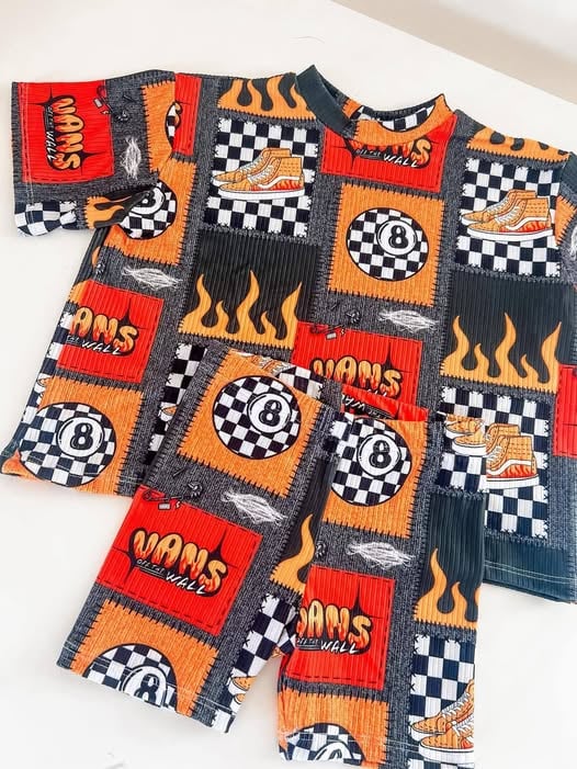 (Custom Design Preorder MOQ 5) Baby Girls VANS Plaid Top Short Clothes Sets