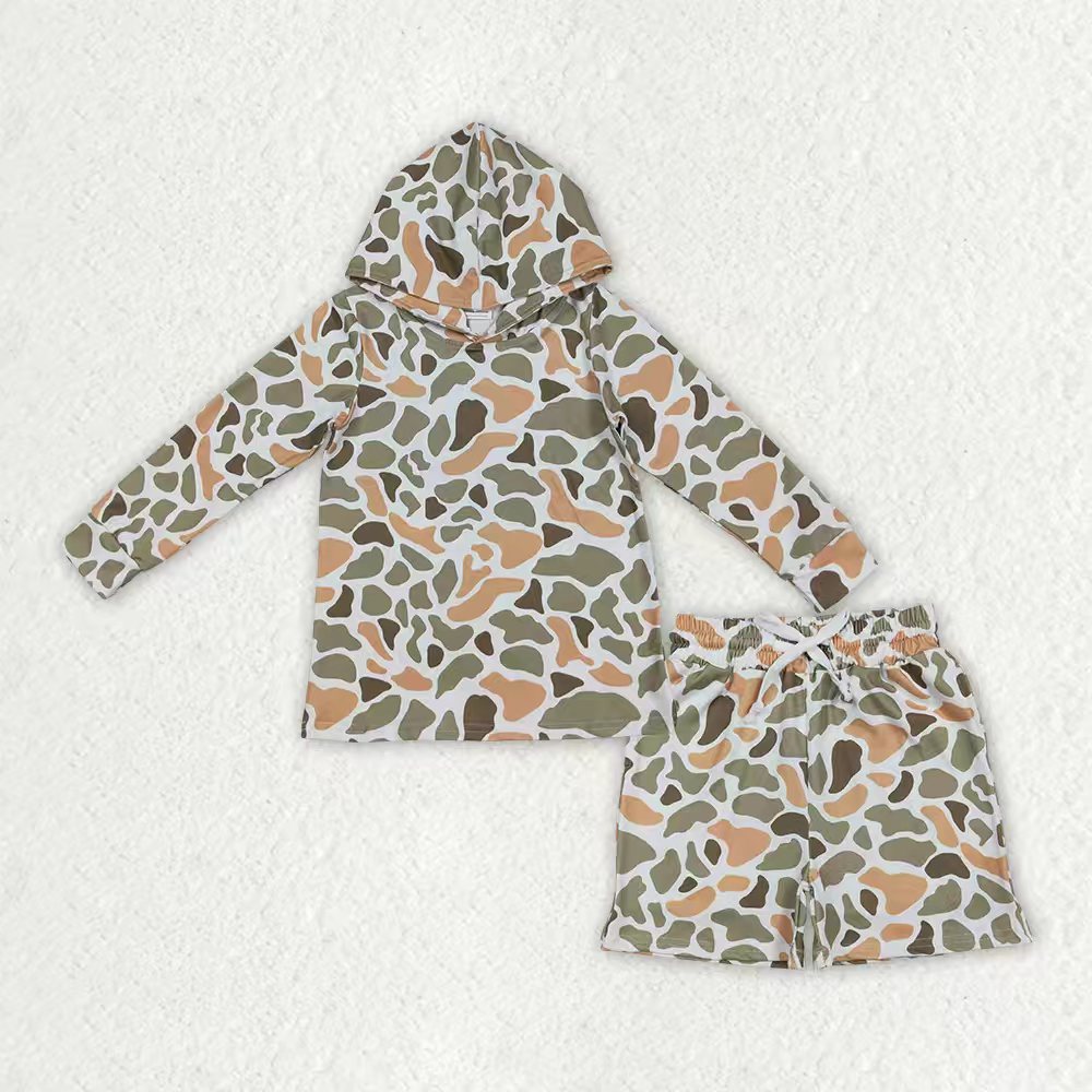 Sibling Baby Boys Camo Long Sleeve Hoodie Top with Shorts Outfit
