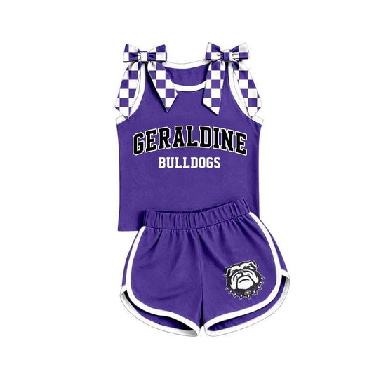 (Custom Design Preorder MOQ 5) Teams Geraldine Bulldogs Bows Vest Top Purple Shorts Mommy and Me Summer Clothes Set