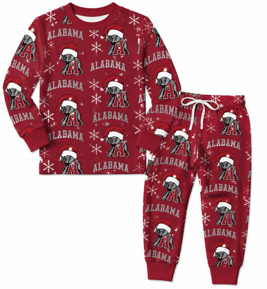(Custom Design Preorder MOQ 5) Teams Alabama Print Kids Christmas Pajamas Clothes Set