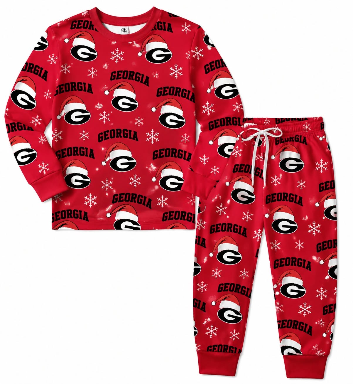 (Custom Design Preorder MOQ 5) Teams Georgia Print Kids Christmas Pajamas Clothes Set