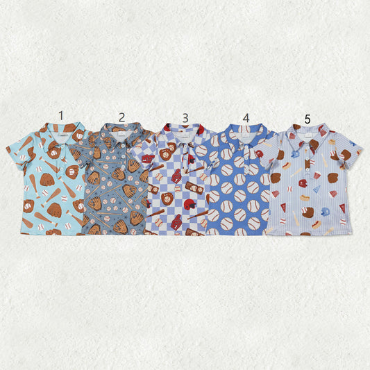 Sibling Baby Boys Short Sleeve Baseballs Button Team Polo Shirts Top