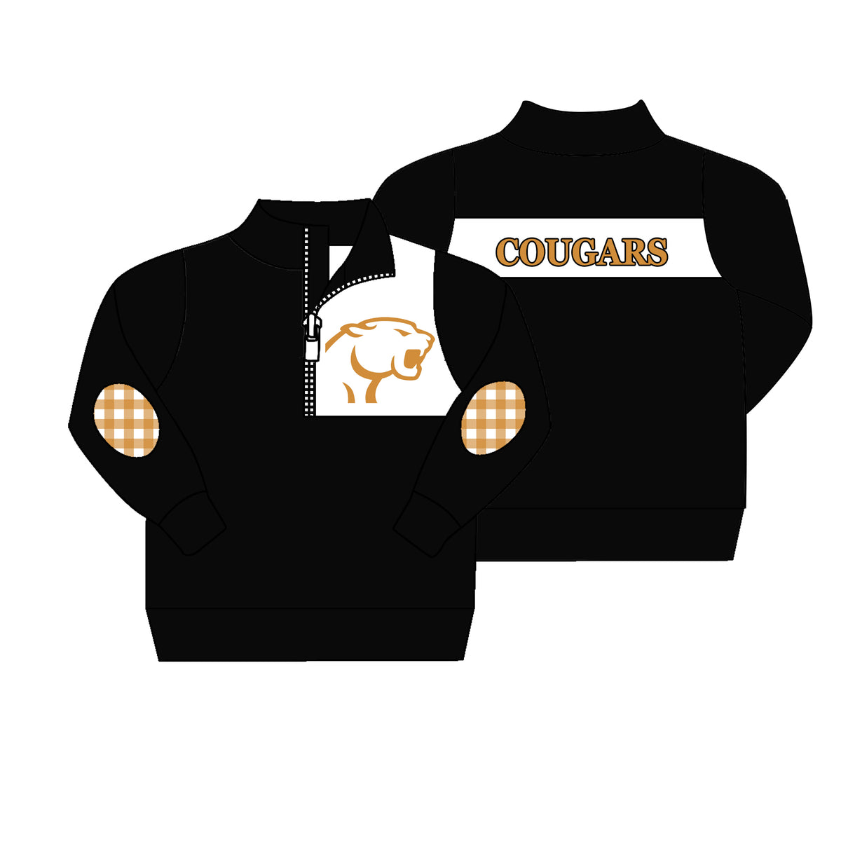 (Custom Design Preorder MOQ 5) Teams Cougars Black Print Kids & Adult Long Sleeve Zipper Pullover Yoga Top