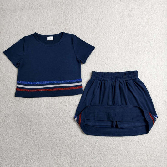Baby Boys Navy Short Sleeve Top with Skort Set With Sequin