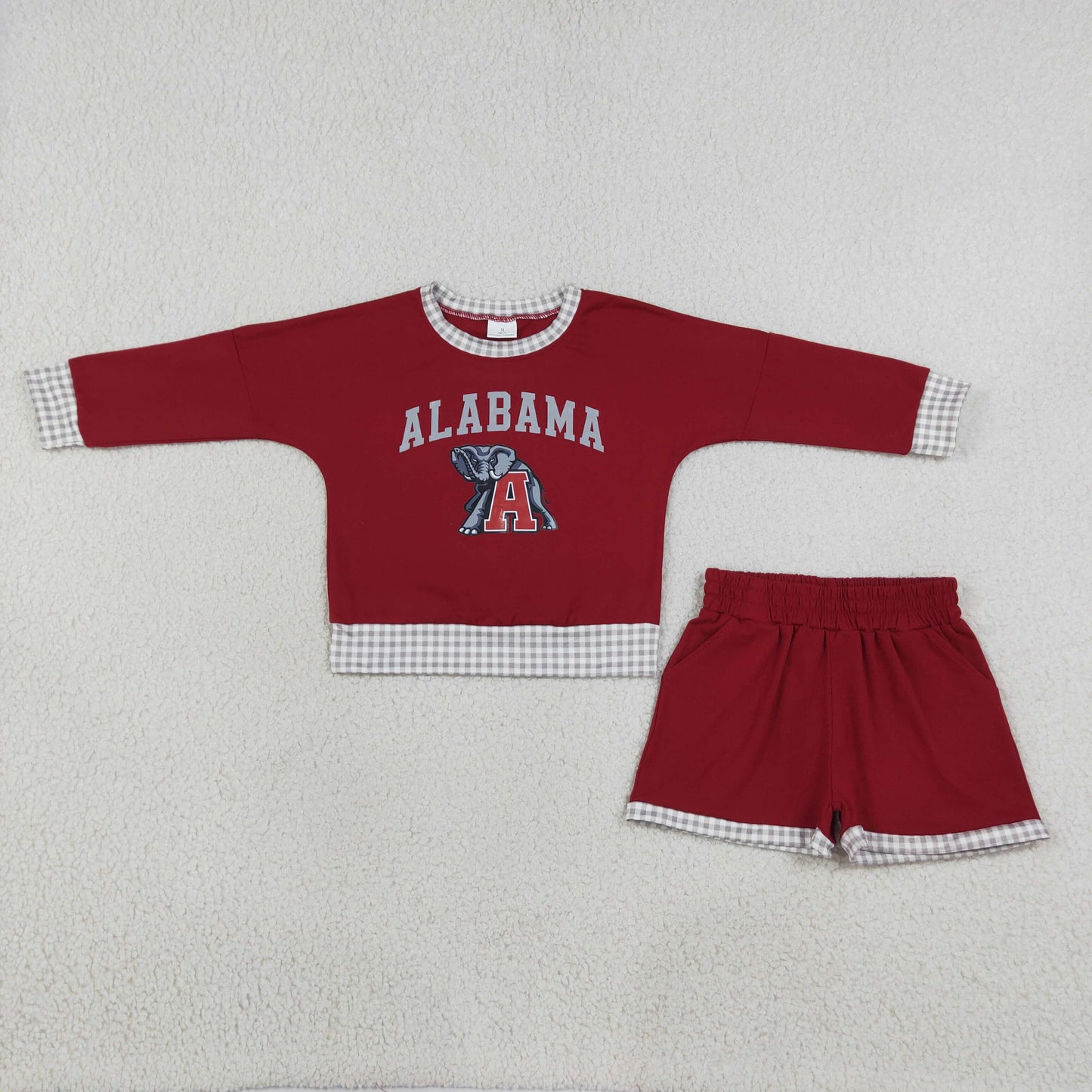 GLS0165 Teams Alabama Vinyl Long Sleeve Top Pockets Shorts Girls Clothes Set