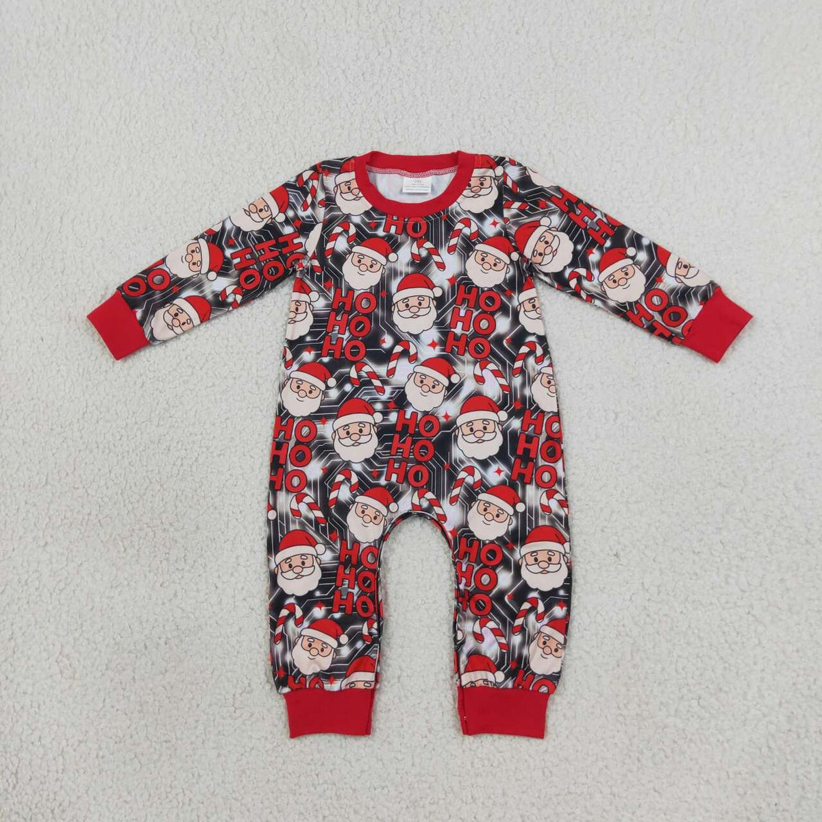 LR3162 Santa HOHOHO Candy Cane Baby Boys Christmas Long Sleeve Romper