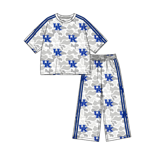 (Custom Design Preorder MOQ 5) Teams Kentucky Grey Camo Print Straight Pants Girls Clothes Set