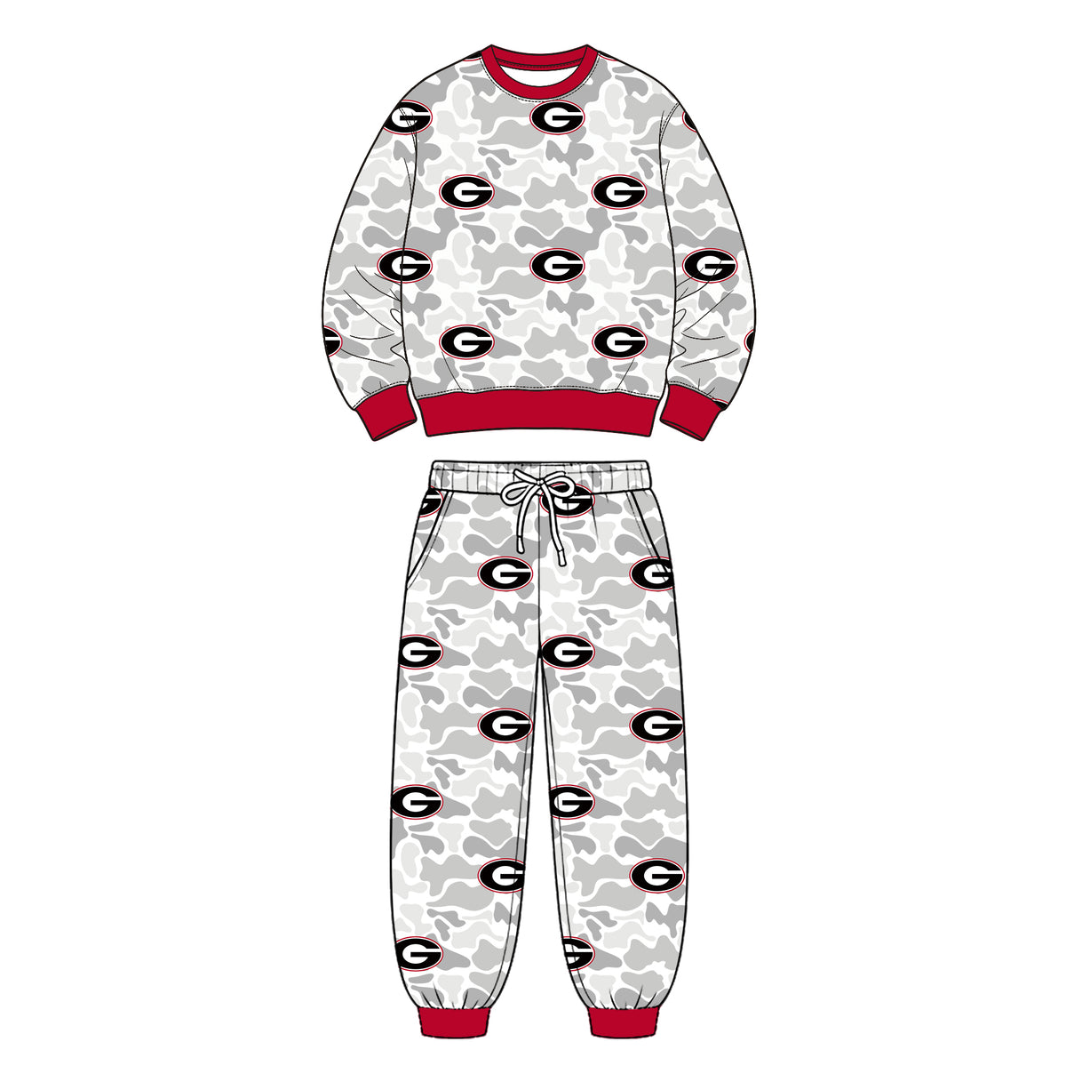 (Custom Design Preorder MOQ 5 Each)Teams Logo Camo Print Long Sleeve Top Pockets Pants Boys Clothes Set Brothers Wear