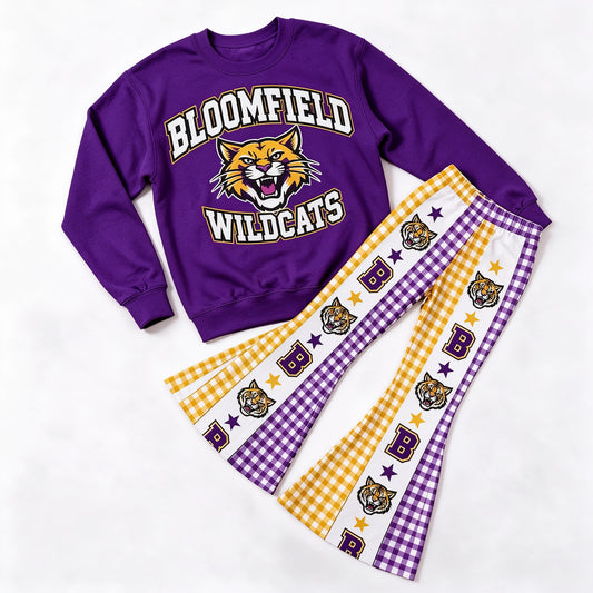 (Custom Design Preorder MOQ 5 Each) Baby Girls Sprot Team Bloomfield Bell Bottom Pants Outfit