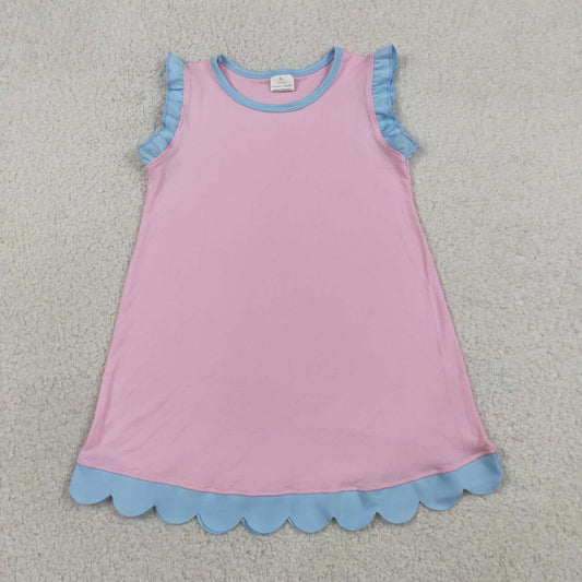 Toddler Light Pink Cotton Scalloped Edge Ruffle Girls Summer Dress