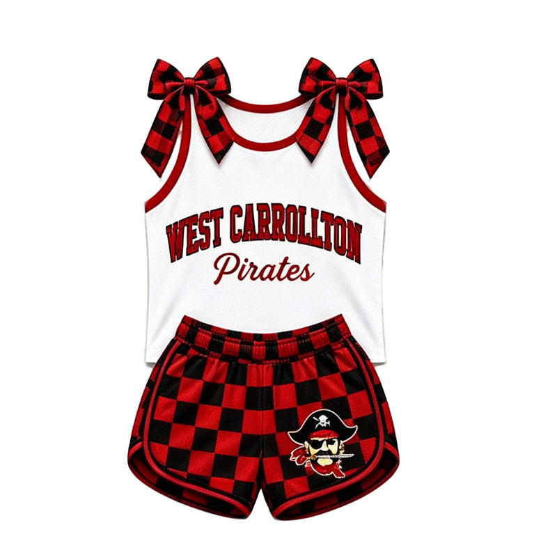 (Custom Design Preorder MOQ 5) Teams West Carrollton Pirates Bows Vest Top Shorts Mommy and Me Summer Yoga Clothes Set