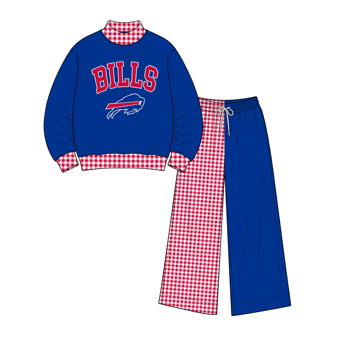 (Custom Design Preorder MOQ 5) Bills Mock Neck  Top with Patch Wide Leg Sport Team Set