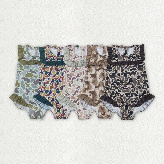 Sibling Baby Girls Southern Hunting Camo Ruffle Swimming Swimsuits