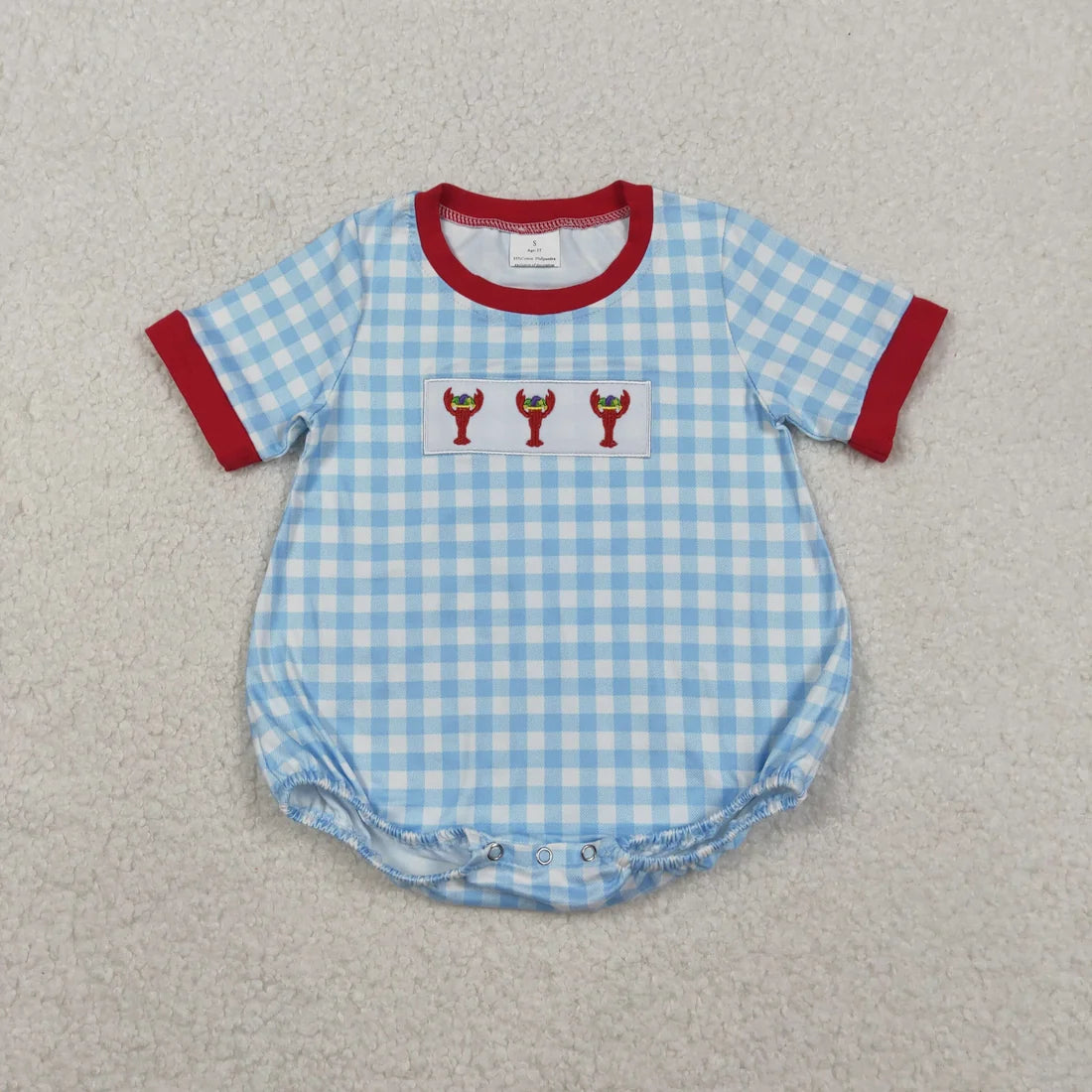 Sibling Baby Boys Girls Embroidery Anchor Crayfishes Mardigras Checked Clothes Set Dress Romper