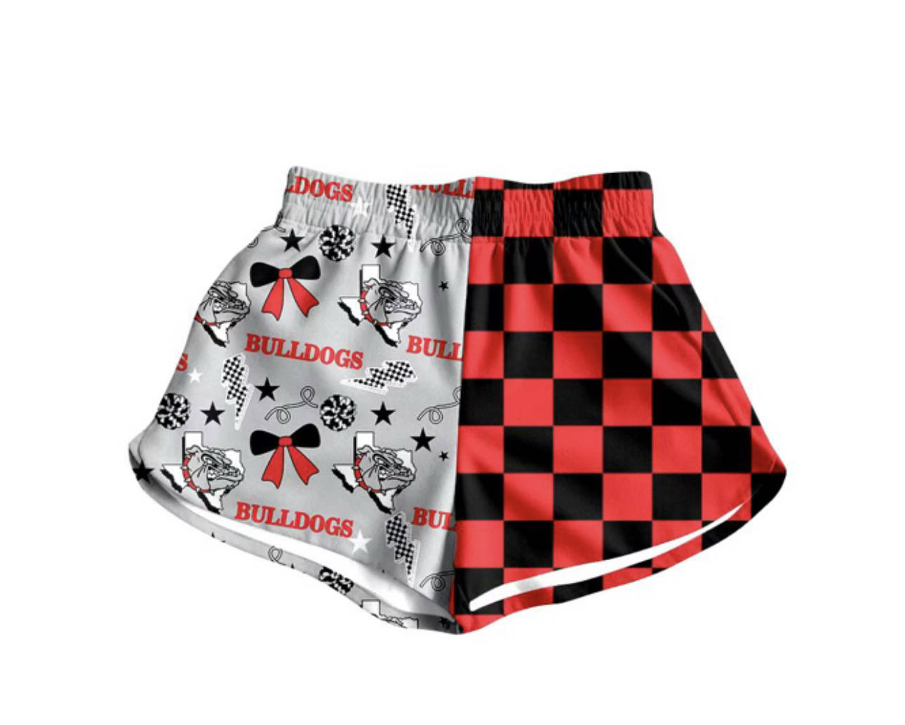 (Custom Design Preorder MOQ 5) Teams Bulldogs Bows Checkered Print Girls & Women Sports Bottom Shorts