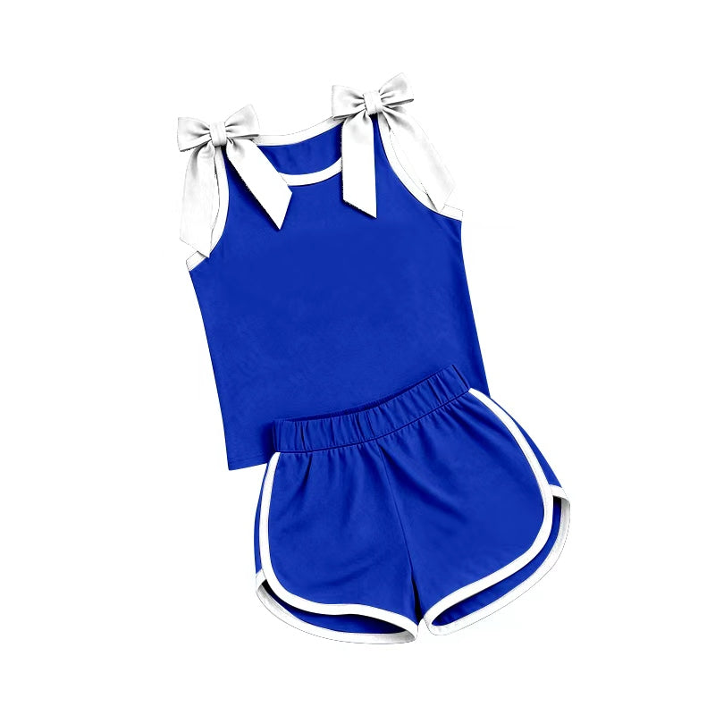 Preorder Girls White Bow Tank & Blue Shorts Outfits