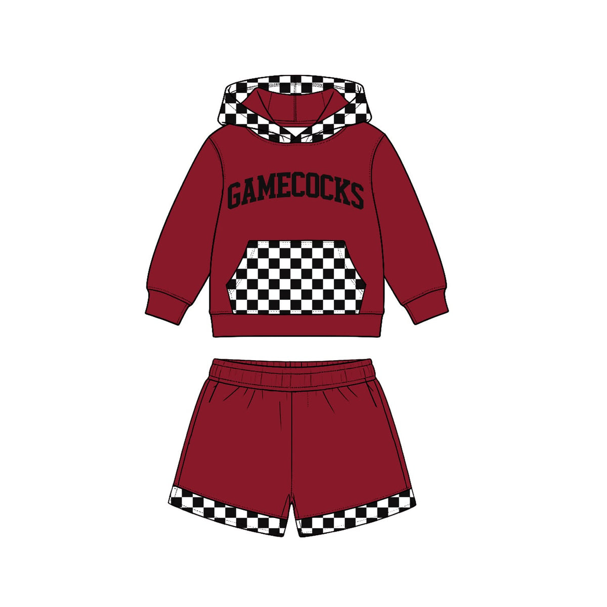 (Custom Design Preorder MOQ 5) Teams GAMECOCKS Hoodie Top Pockets Shorts Kids Clothes Set