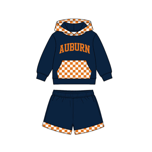(Custom Design Preorder MOQ 5) Teams AUBURN Hoodie Top Pockets Shorts Kids Clothes Set