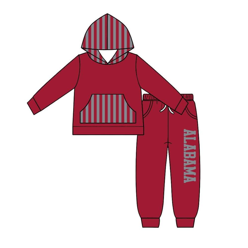 (Custom Design Preorder MOQ 5) Teams Hoodie Top ALABAMA Pockets Pants Kids Clothes Set