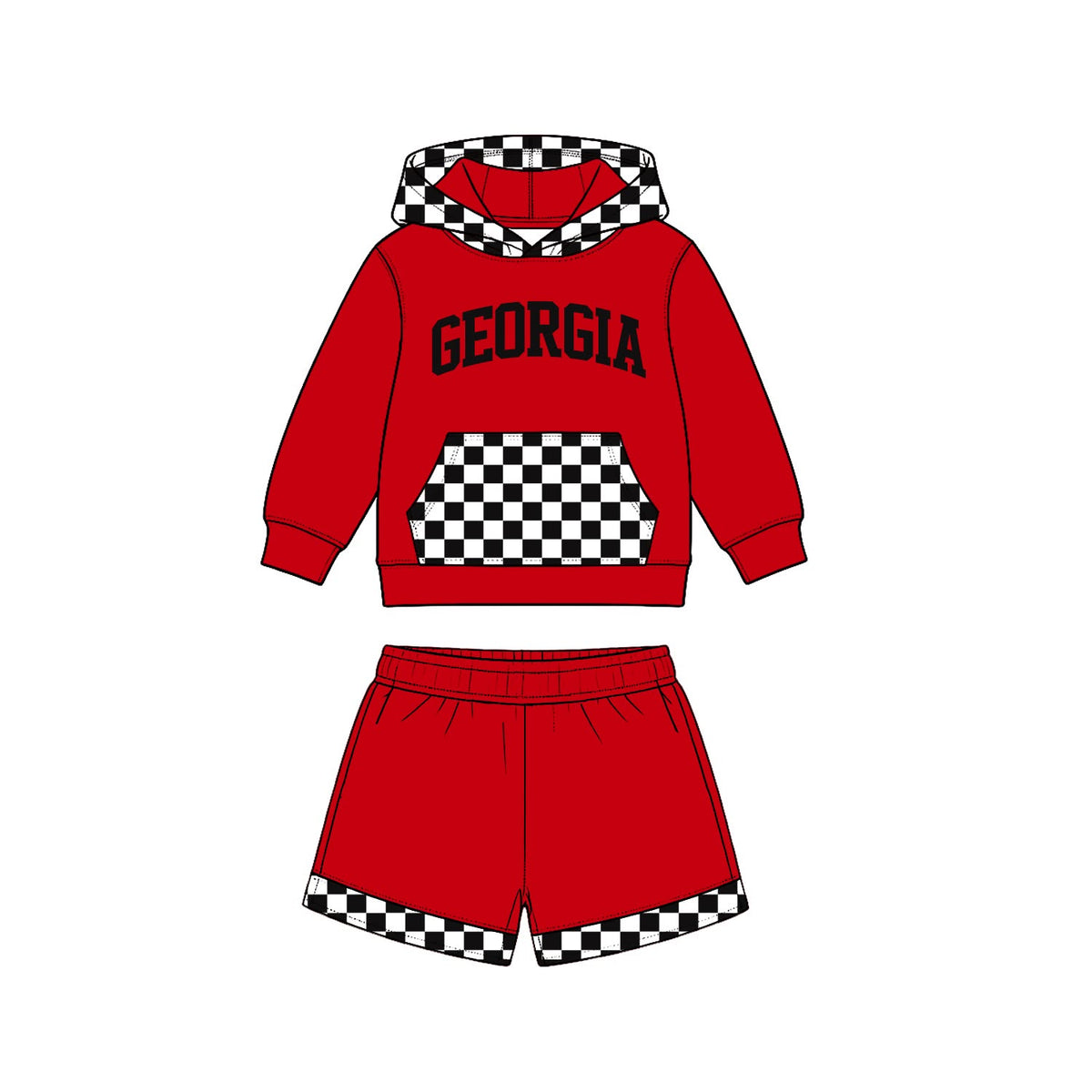 (Custom Design Preorder MOQ 5) Teams GEORGIA Hoodie Top Pockets Shorts Kids Clothes Set