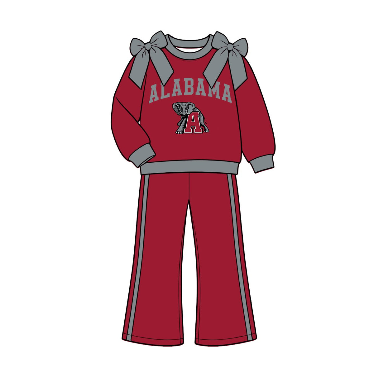(Custom Design Preorder MOQ 5) Teams ALABAMA Bows Top Pockets Pants Girls Clothes Set